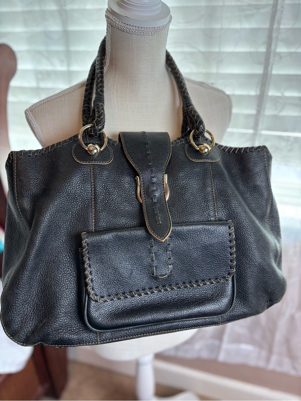 Vintage Maxx New York Black Pebbled Leather Satchel Hobo Shoulder Bag